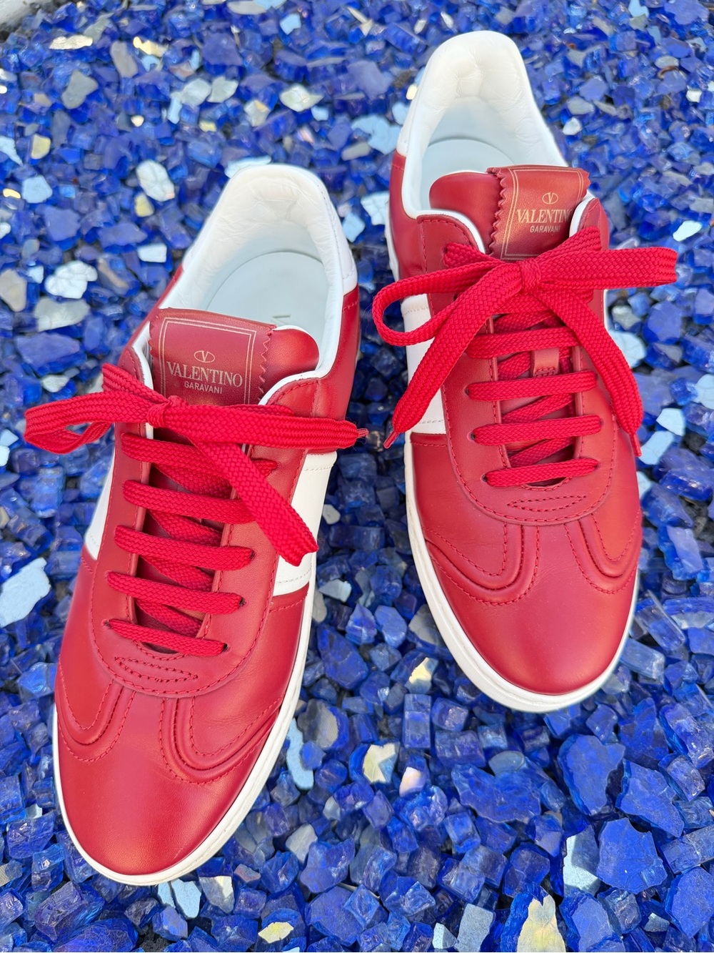 Valentino Garavani Red and White Leather Sneakers size 38